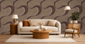 Tapeta ścienna winylowa na flizelinie – Brązowa z Abstrakcyjnymi Liniami i Złotymi Akcentami, Zmywalna - obrazek 2