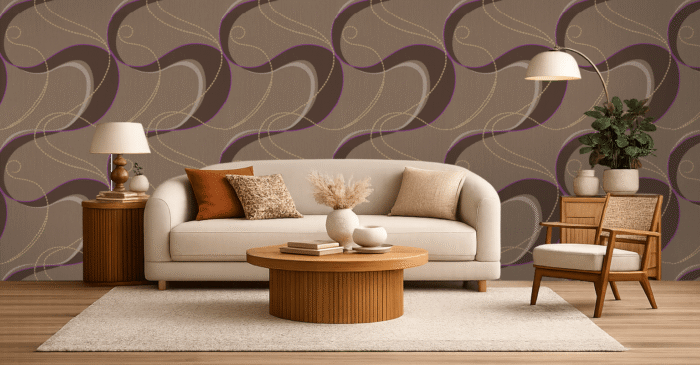 Tapeta ścienna winylowa na flizelinie – Brązowa z Abstrakcyjnymi Liniami i Złotymi Akcentami, Zmywalna - obrazek 2