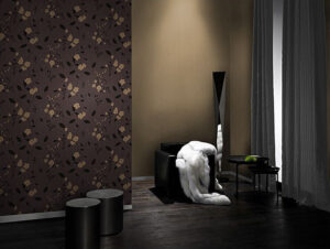 Tapeta ścienna winylowa na papierze – Brązowa z Kwiatowym Motywem i Strukturą Zamszu, Zmywalna - obrazek 2