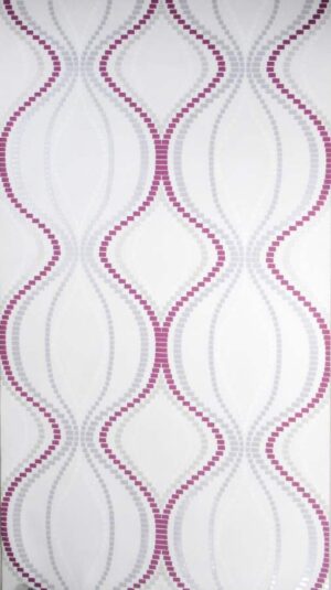 Tapeta ścienna winylowa na flizelinie – Biała z Fioletowym Geometrycznym Wzorem Fal, Zmywalna