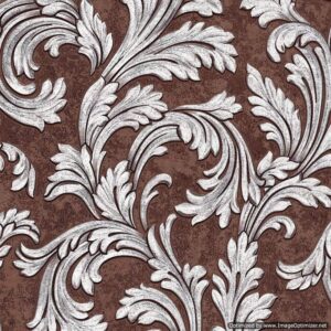 Tapeta ścienna winylowa na papierze – Brązowa z Srebrnym Ornamentowym Wzorem, Zmywalna, 10 m x 53 cm