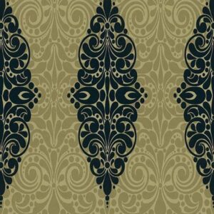 Tapeta ścienna winylowa na flizelinie – Oliwkowa z Czarnym Ornamentem i Strukturą Zamszu, Zmywalna