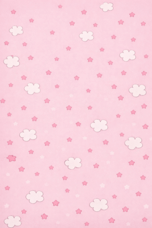 Tapeta papierowa dziecięca – Różowa z chmurkami i gwiazdkami 10m x 53 cm