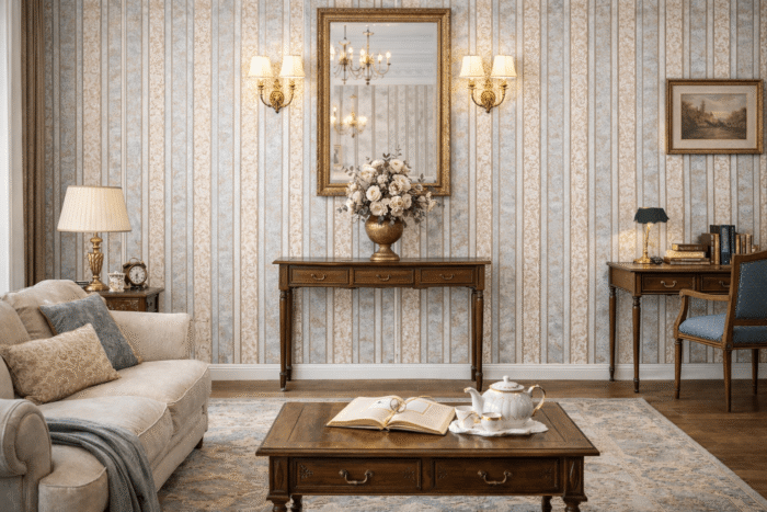 Tapeta winylowa na papierze – Miętowa z klasycznymi pasami 10m x 53 cm - obrazek 2