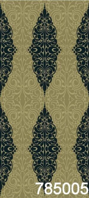 Tapeta ścienna winylowa na flizelinie – Oliwkowa z Czarnym Ornamentem i Strukturą Zamszu, Zmywalna - obrazek 2