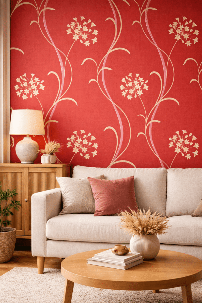 Tapeta papierowa – Czerwona w kwiaty 10m x 53 cm - obrazek 2