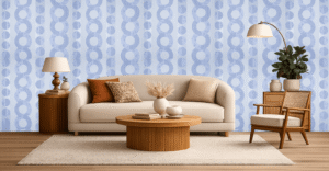 Tapeta winylowa na flizelinie – Niebieska w geometryczne koła 10m x 53 cm - obrazek 2