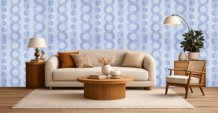 Tapeta winylowa na flizelinie – Niebieska w geometryczne koła 10m x 53 cm - obrazek 2