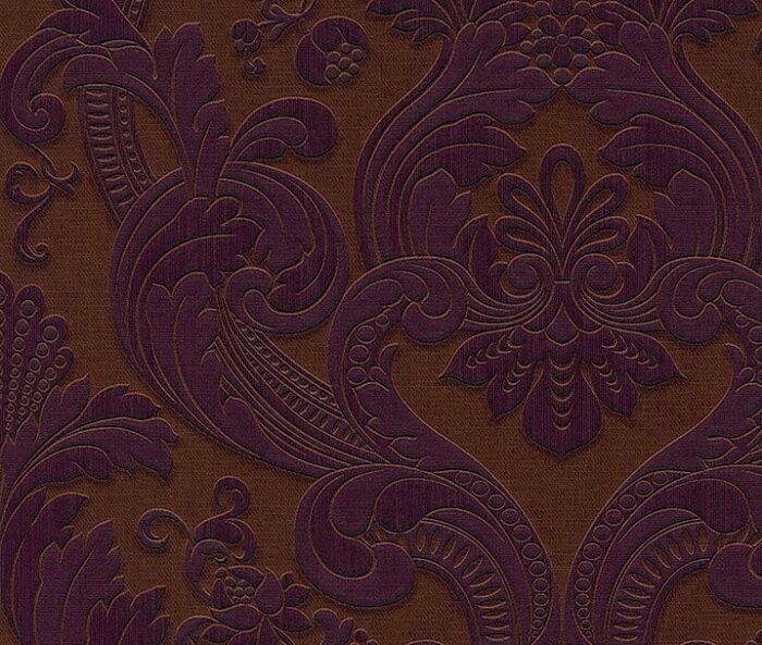 TAPETA WINYLOWA NA PAPIERZE ORNAMENT VINTAGE BRĄZOWO FIOLETOWA LASEROWA - obrazek 2