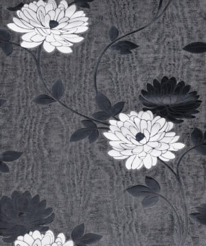 TAPETA CZARNA MINIMAX KWIAT WINYLOWA NA PAPIERZE