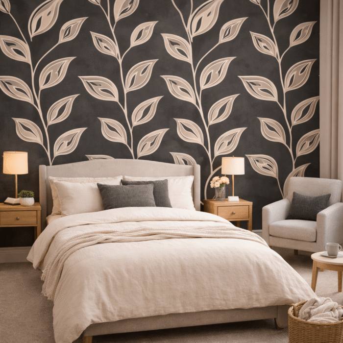 Tapeta grafit zamsz Liść winylowa na flizelinie - obrazek 2