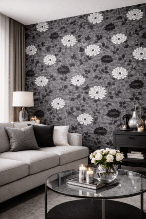 TAPETA CZARNA MINIMAX KWIAT WINYLOWA NA PAPIERZE - obrazek 2