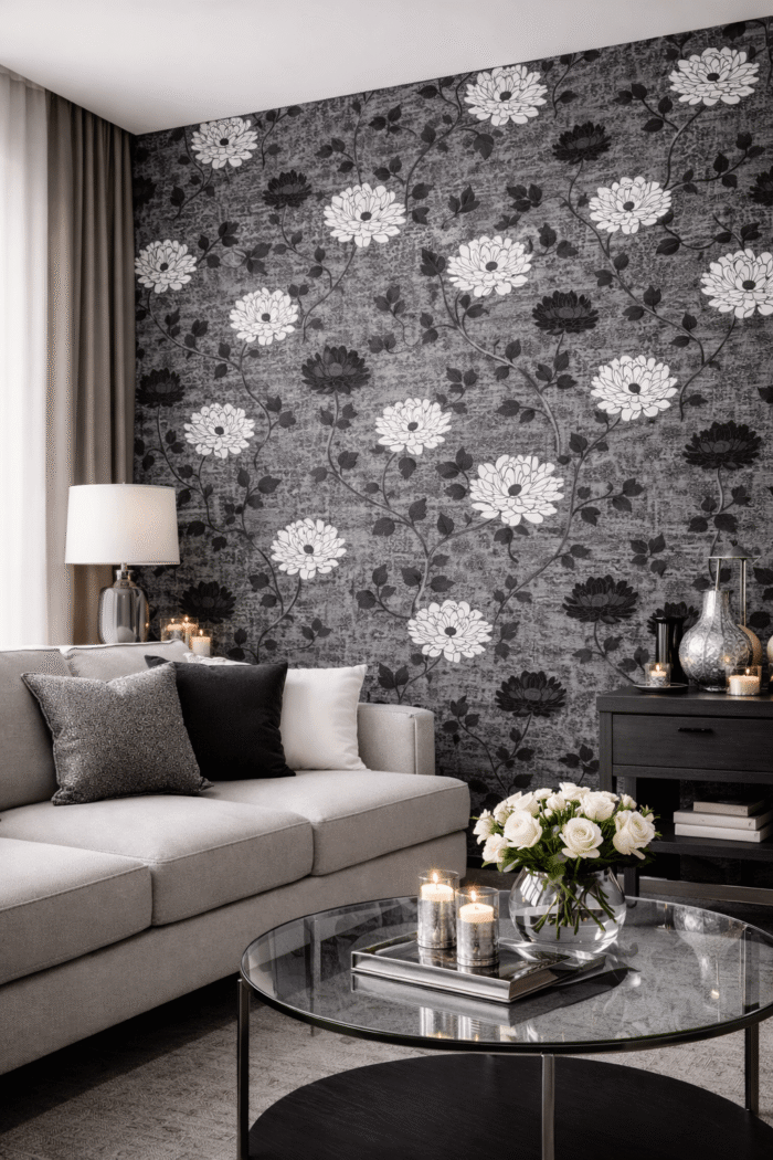 TAPETA CZARNA MINIMAX KWIAT WINYLOWA NA PAPIERZE - obrazek 2